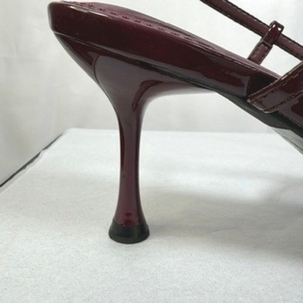 Fashion Nova Patent Slingback Pumps Studded Buckle Pointed Toe Burgundy Size 8.5 - Picture 9 of 13